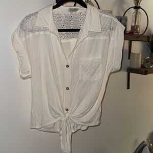 Koi White Eyelet Pattern Top